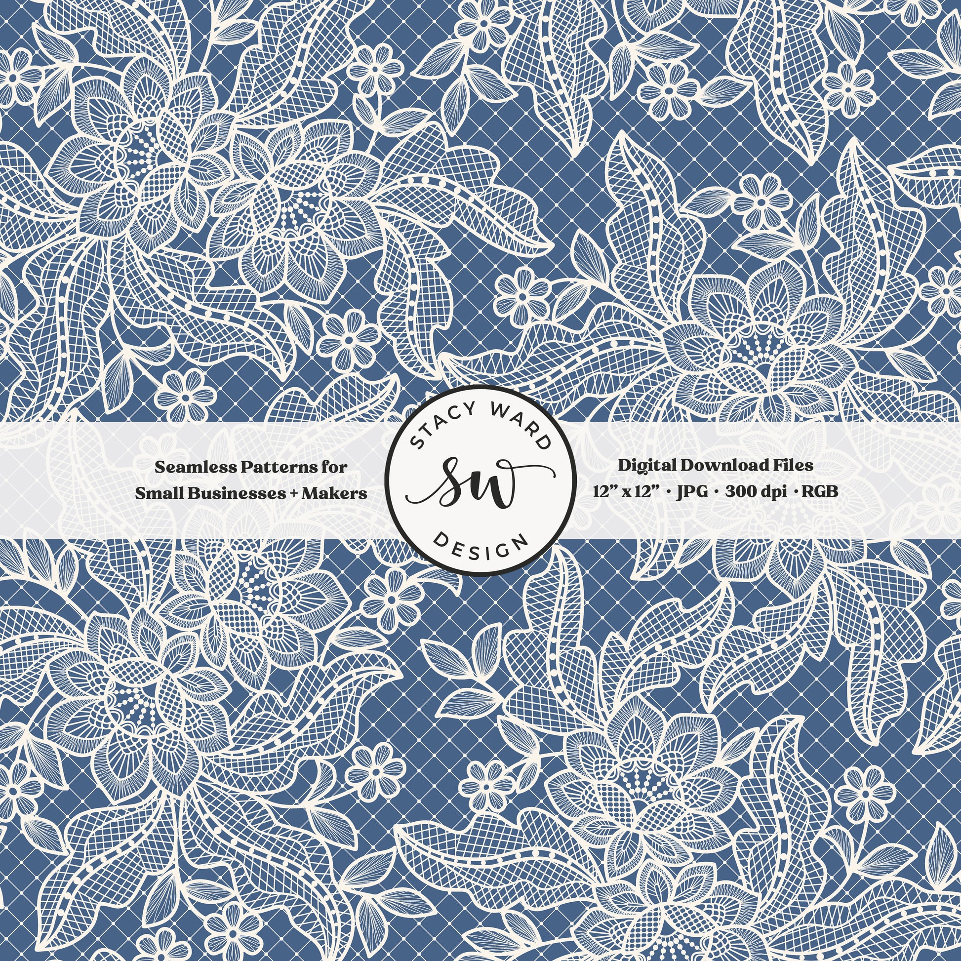 Coquette floral lace seamless pattern in vintage cream on retro teal blue bandana handkerchief inspired faux lacework
