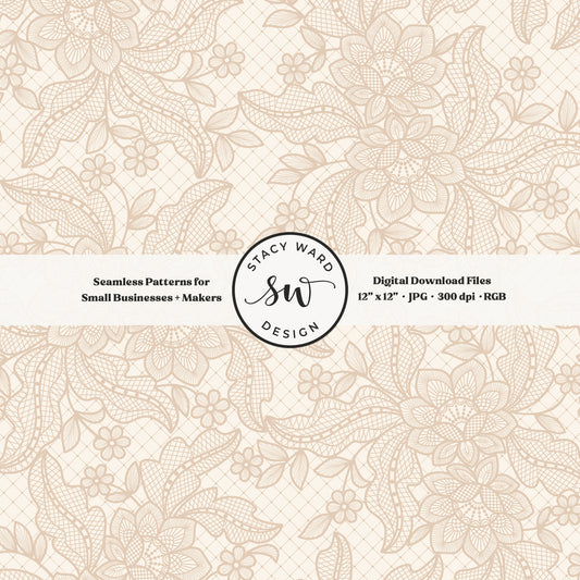 Granny Chic faux lacework seamless pattern in timeless warm beige on cream romantic regencycore floral lace