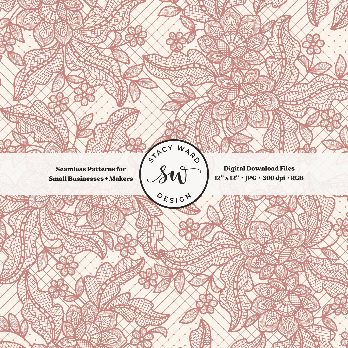 Granny Chic faux lacework seamless pattern in feminine old rose on cream romantic regencycore floral lace