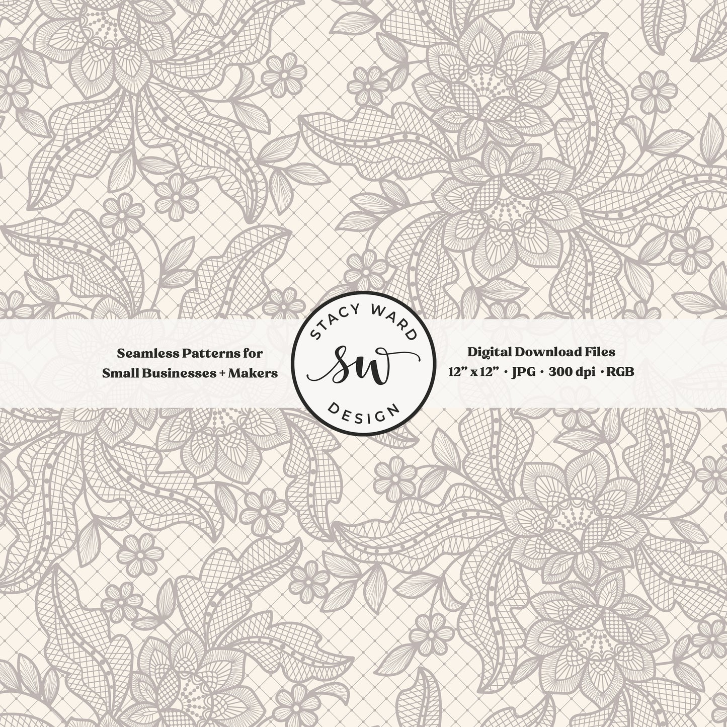 Granny Chic faux lacework seamless pattern in vintage gray brown on cream romantic regencycore floral lace