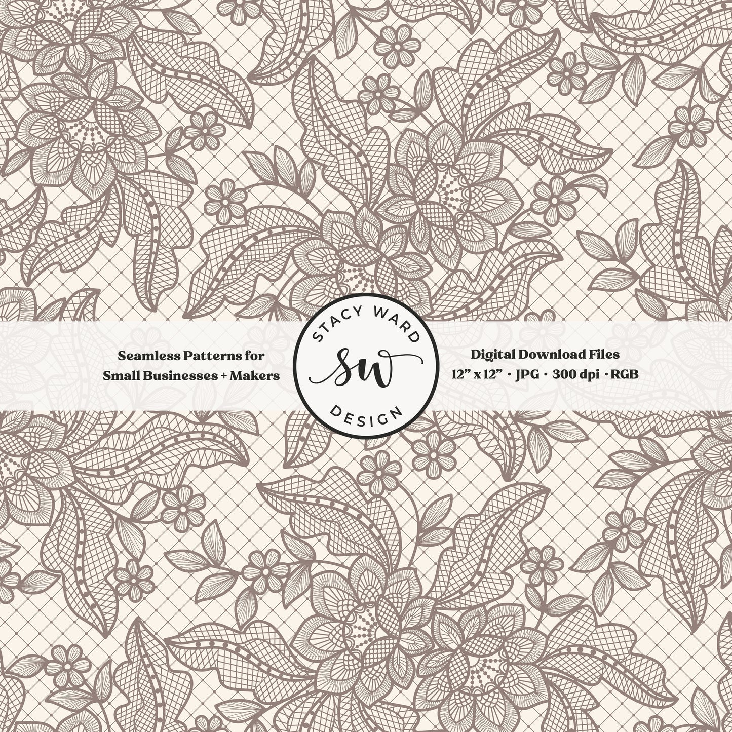 Granny Chic faux lacework seamless pattern in earth tone taupe greige on cream romantic regencycore floral lace