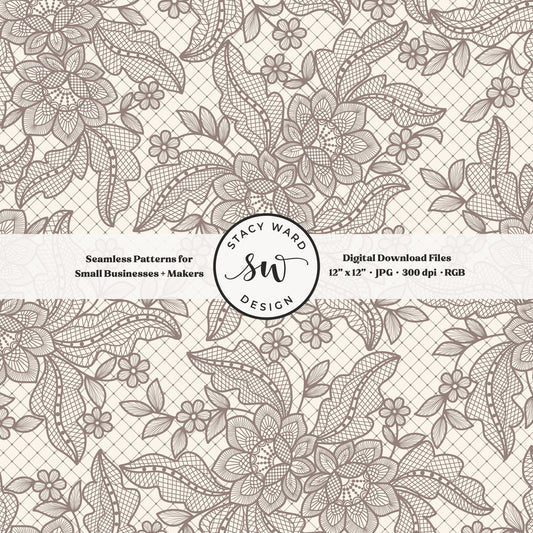 Granny Chic faux lacework seamless pattern in earth tone taupe greige on cream romantic regencycore floral lace