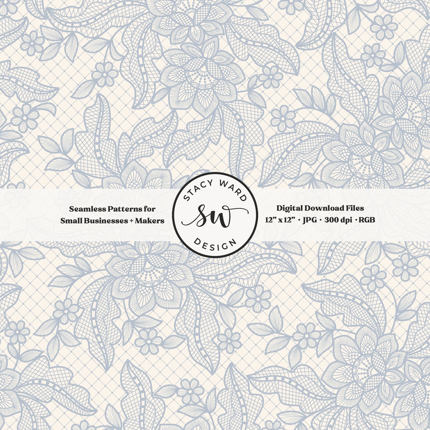 Granny Chic faux lacework seamless pattern in muted pastel blue on cream romantic regencycore floral lace