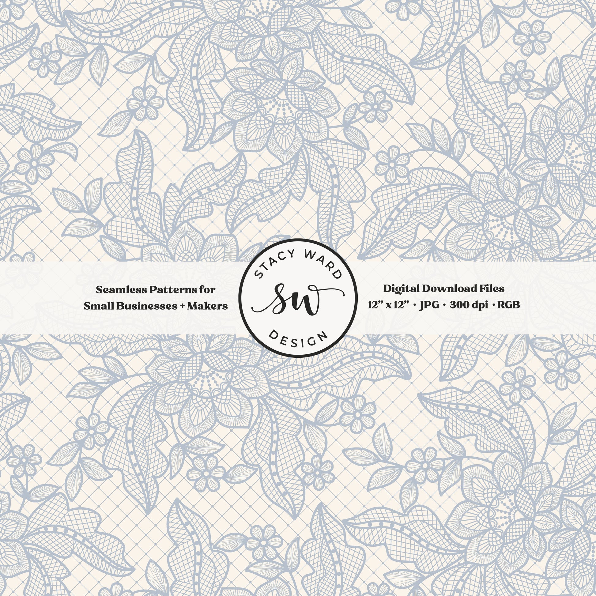 Granny Chic faux lacework seamless pattern in muted pastel blue on cream romantic regencycore floral lace