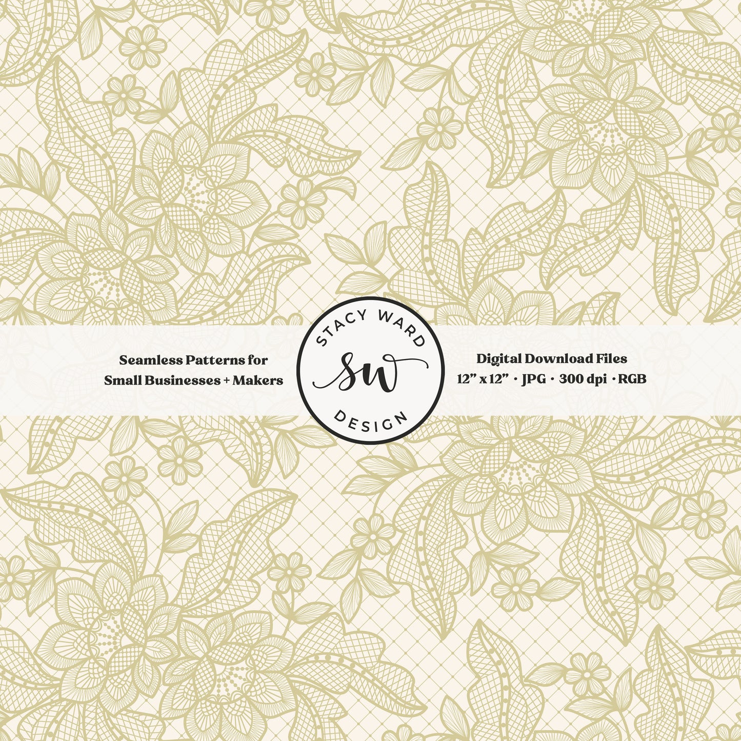 Granny Chic faux lacework seamless pattern in vintage chartreuse on cream romantic regencycore floral lace