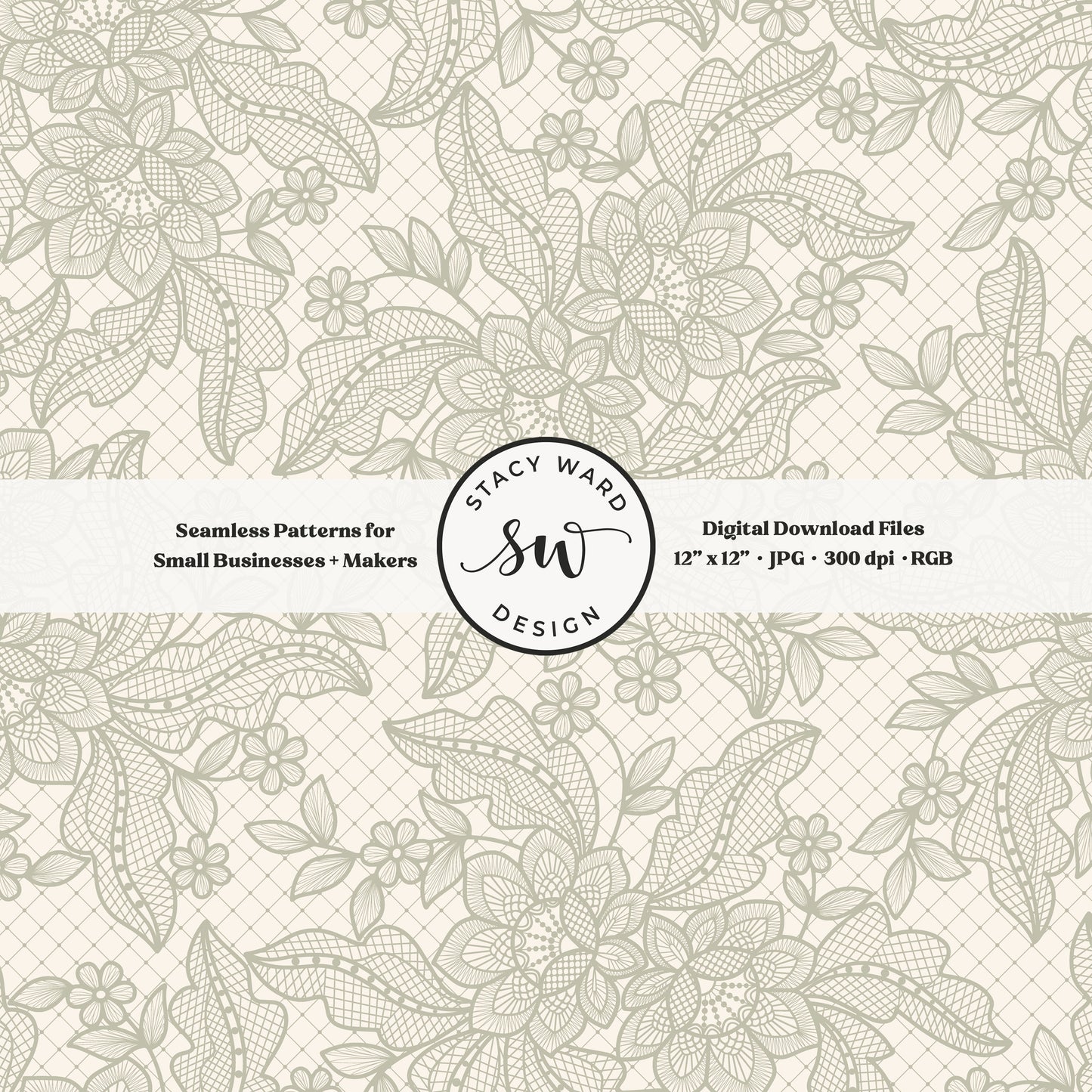 Granny Chic faux lacework seamless pattern in soft sage green on cream romantic regencycore floral lace