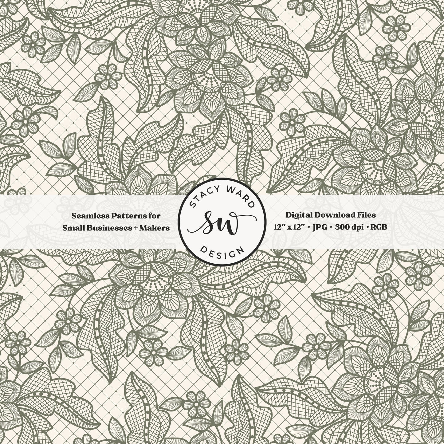Granny Chic faux lacework seamless pattern in earth tone olive green on cream romantic regencycore floral lace
