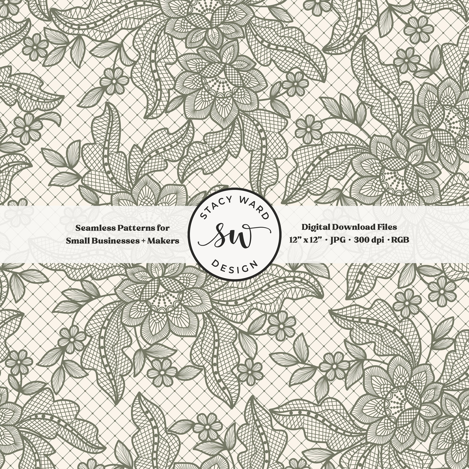 Granny Chic faux lacework seamless pattern in earth tone olive green on cream romantic regencycore floral lace