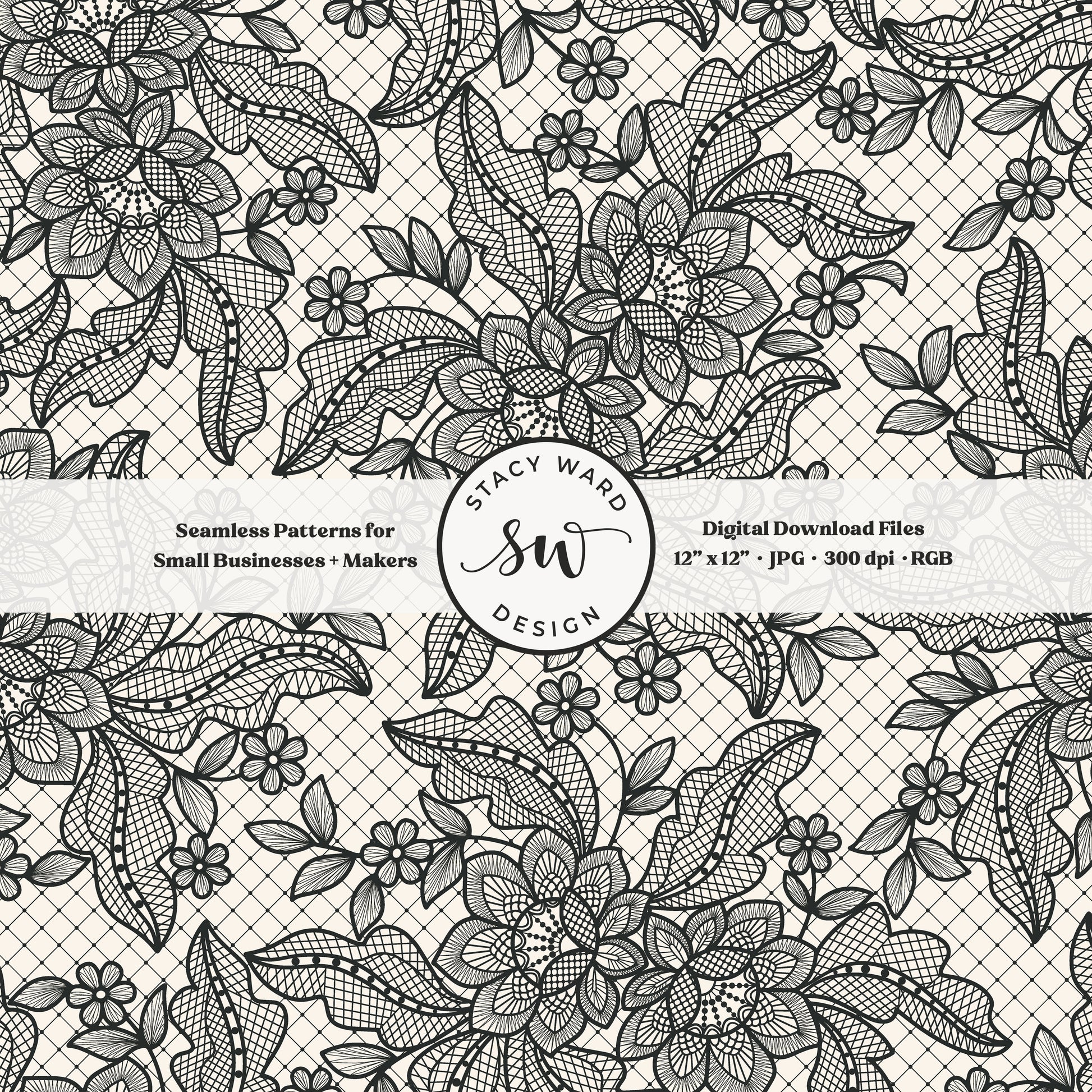 Granny Chic faux lacework seamless pattern in dramatic charcoal black on cream romantic regencycore floral lace