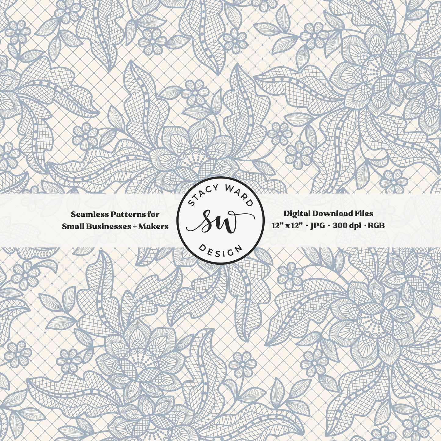 Granny Chic faux lacework seamless pattern in coastal muted blue on cream romantic regencycore floral lace
