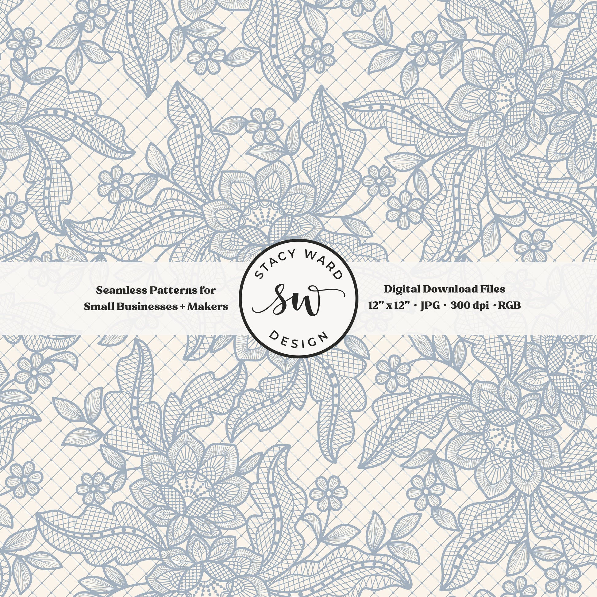 Granny Chic faux lacework seamless pattern in coastal muted blue on cream romantic regencycore floral lace