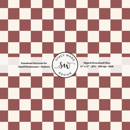 Traditional checked seamless pattern in bold burgundy wine and cream classic cottagecore checkered