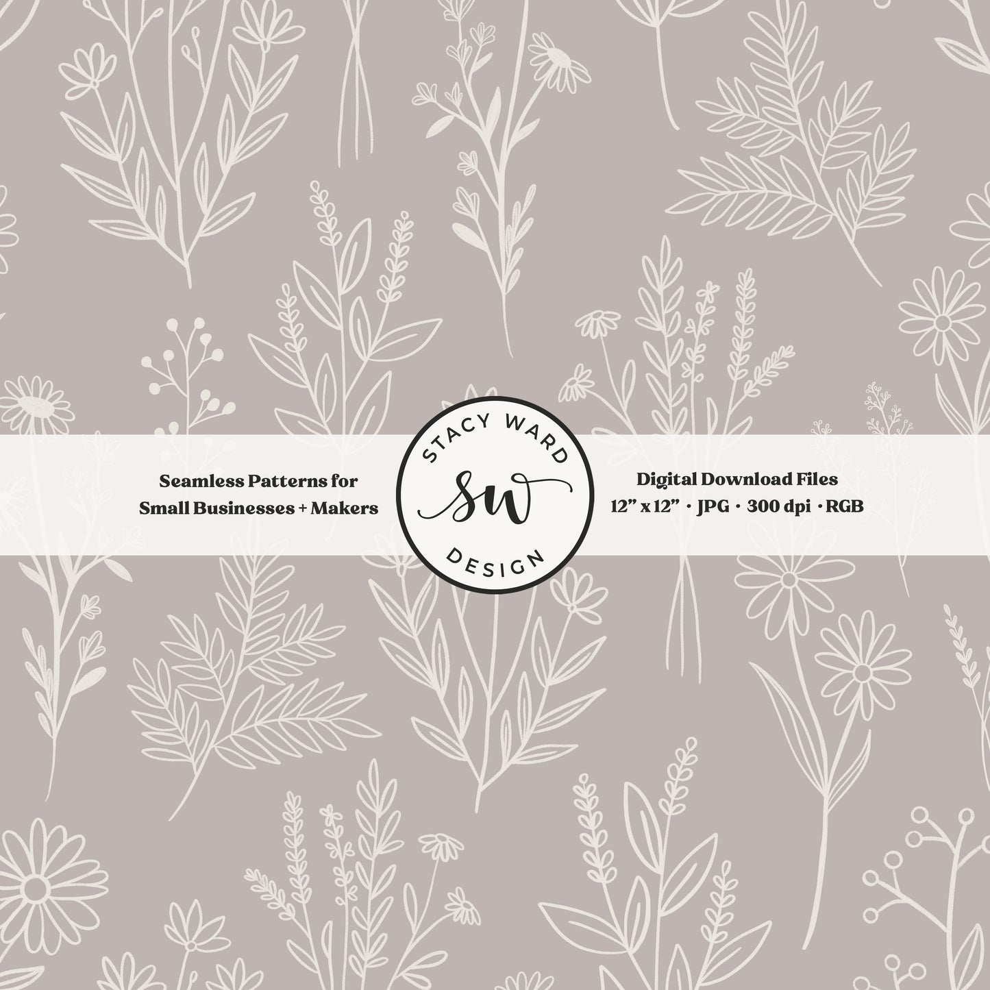 Sketchy line art wildflower illustrations in a seamless pattern in cream chalk style flowers on neutral gray brown delicate floral toile botanical