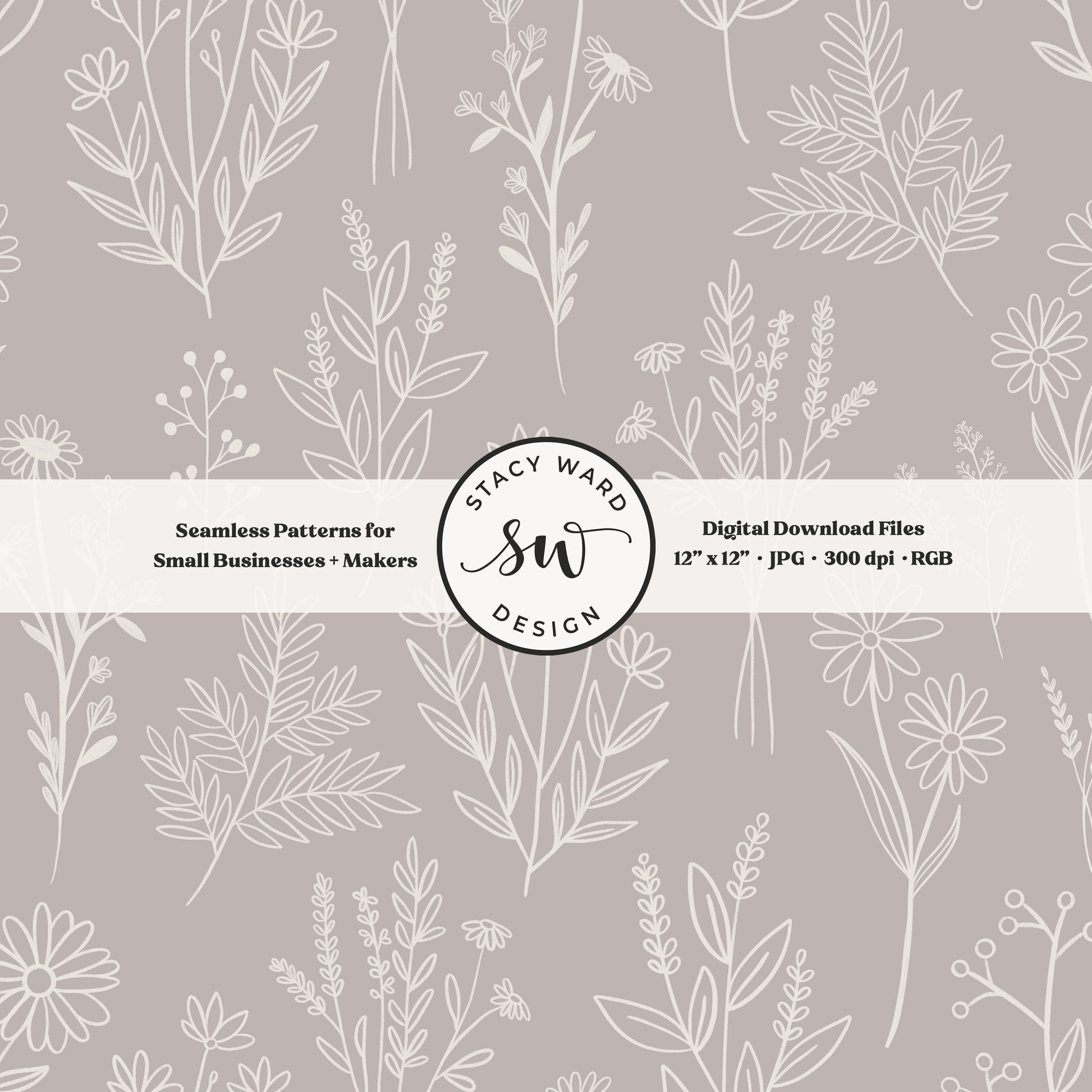 Sketchy line art wildflower illustrations in a seamless pattern in cream chalk style flowers on neutral gray brown delicate floral toile botanical