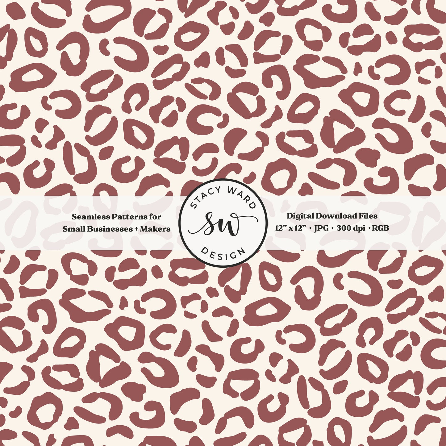 Hand drawn leopard print seamless pattern in bold burgundy wine on cream whimsical boho animal spots