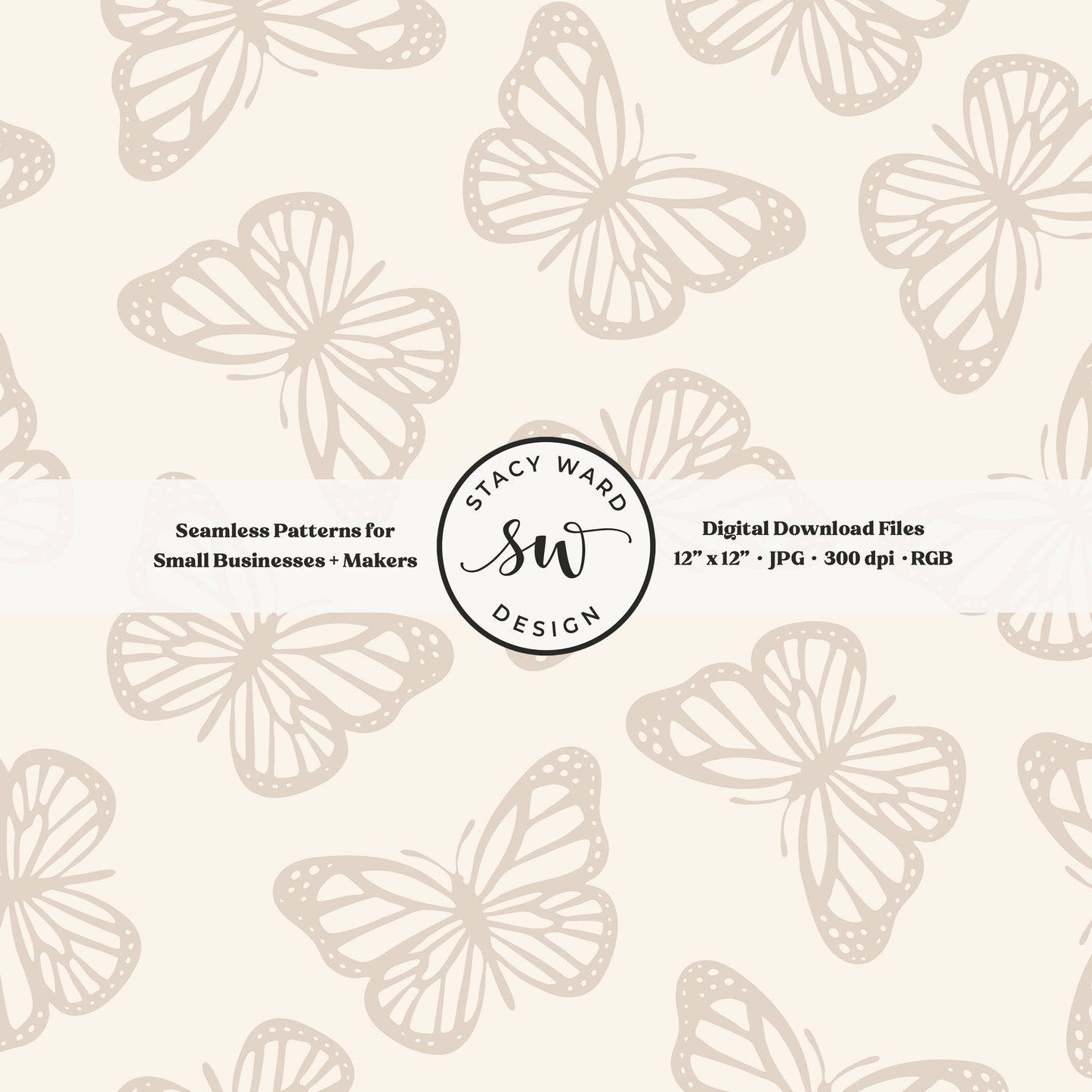 Simple butterfly seamless pattern in muted soft brown on cream whimsical minimalist butterflies