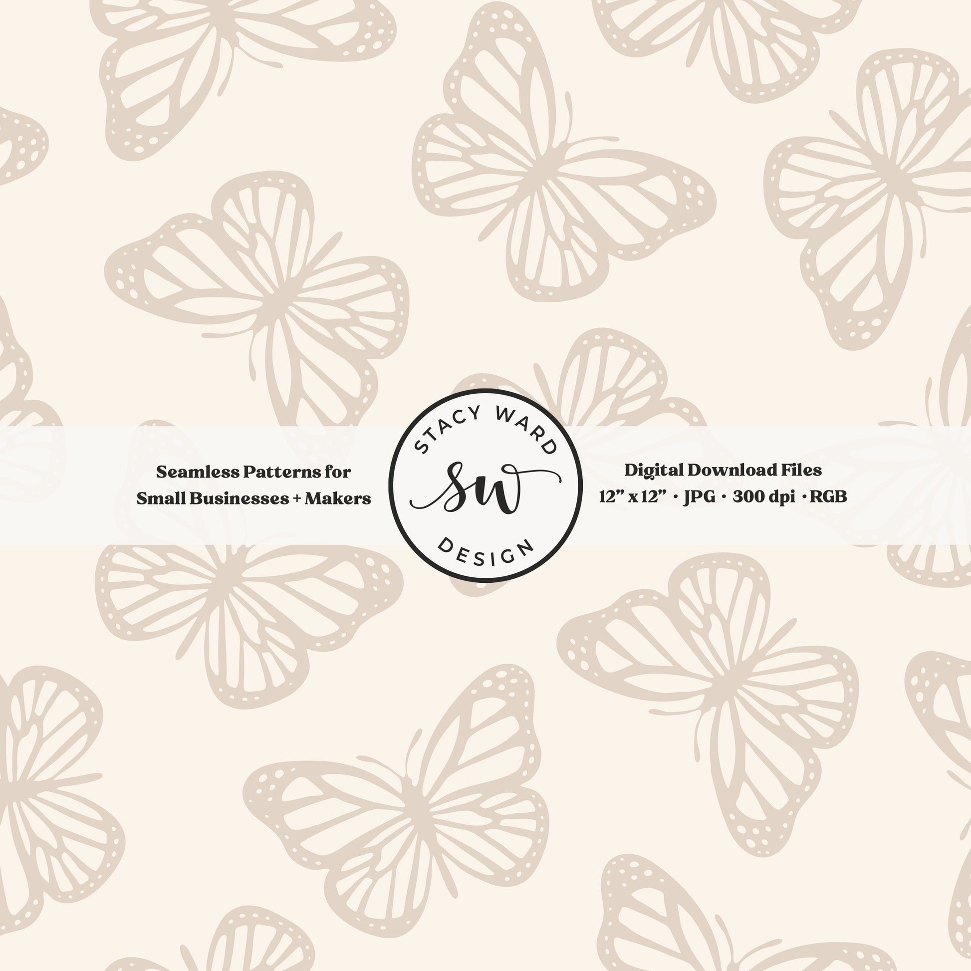 Simple butterfly seamless pattern in muted soft brown on cream whimsical minimalist butterflies