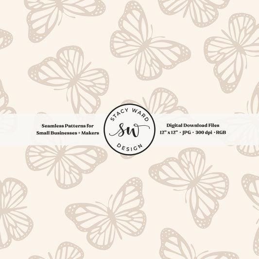 Simple butterfly seamless pattern in muted soft brown on cream whimsical minimalist butterflies