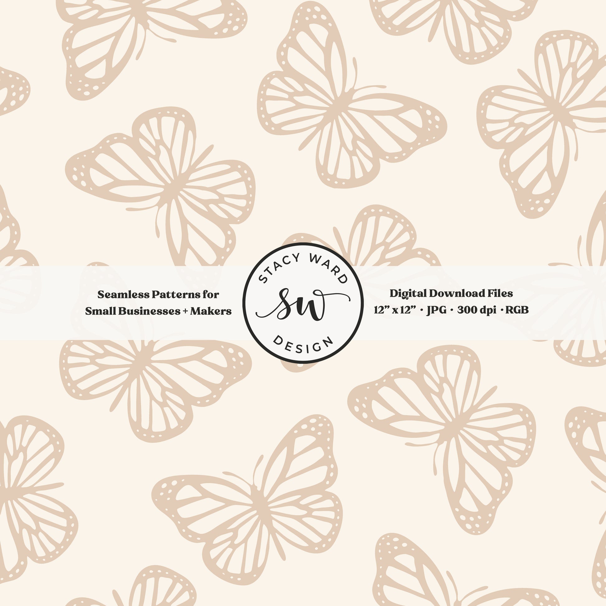 Simple butterfly seamless pattern in earth tone neutral tan on cream vintage minimalist butterflies