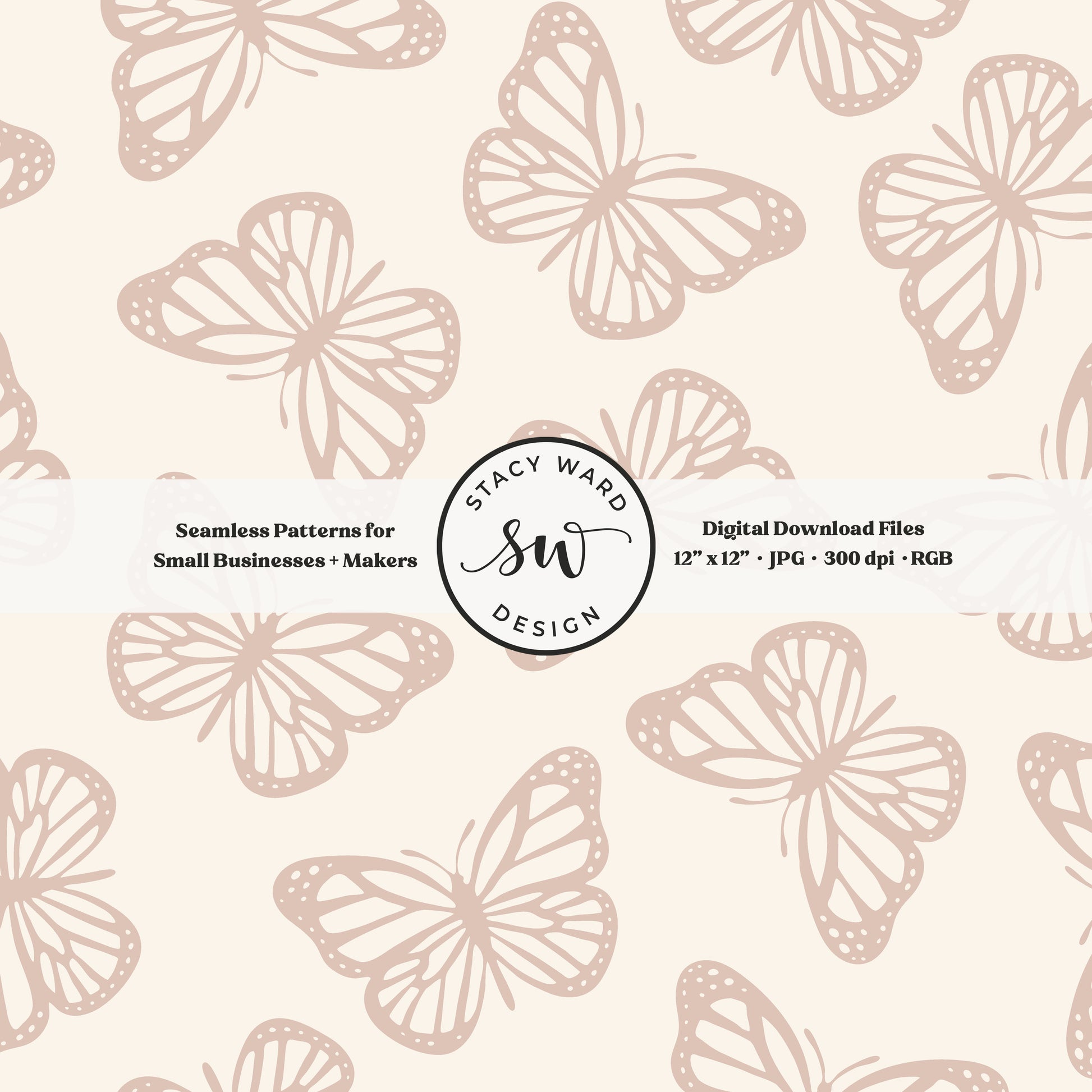 Simple butterfly seamless pattern in soft muted dusty rose on cream charming minimalist butterflies