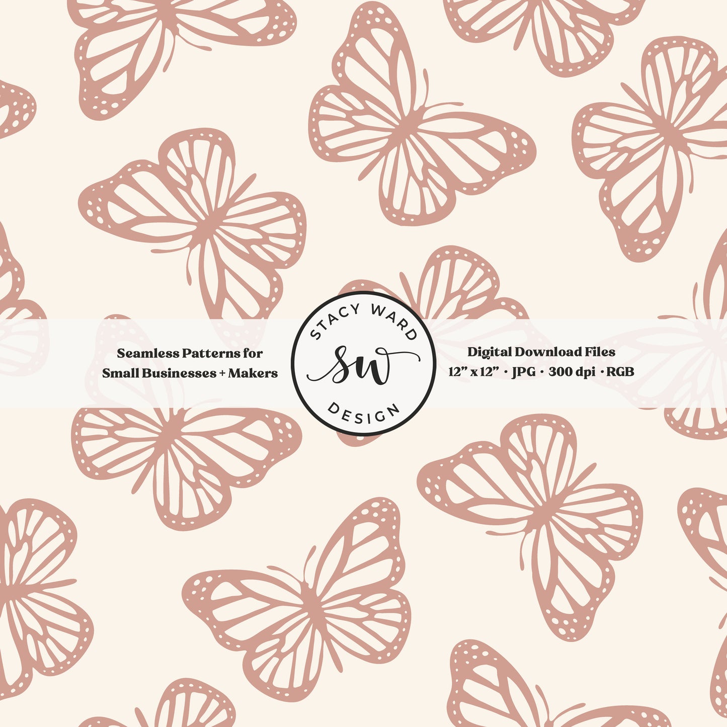 Simple butterfly seamless pattern in muted dusky pink on cream boho minimalist butterflies