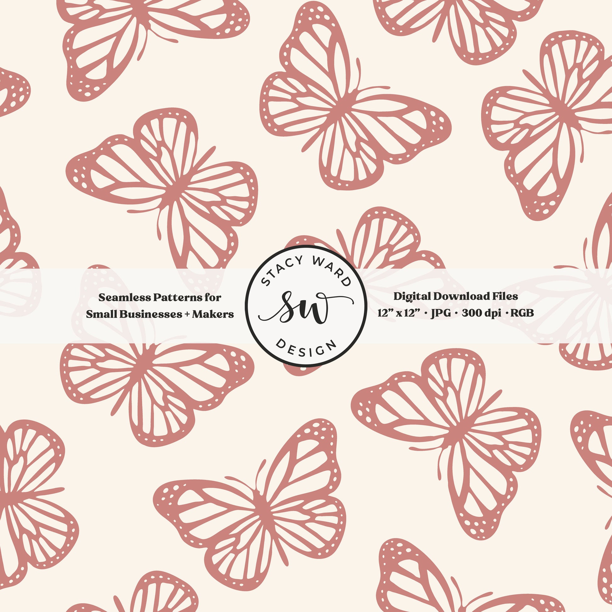 Simple butterfly seamless pattern in girly antique pink on cream sweet minimalist butterflies