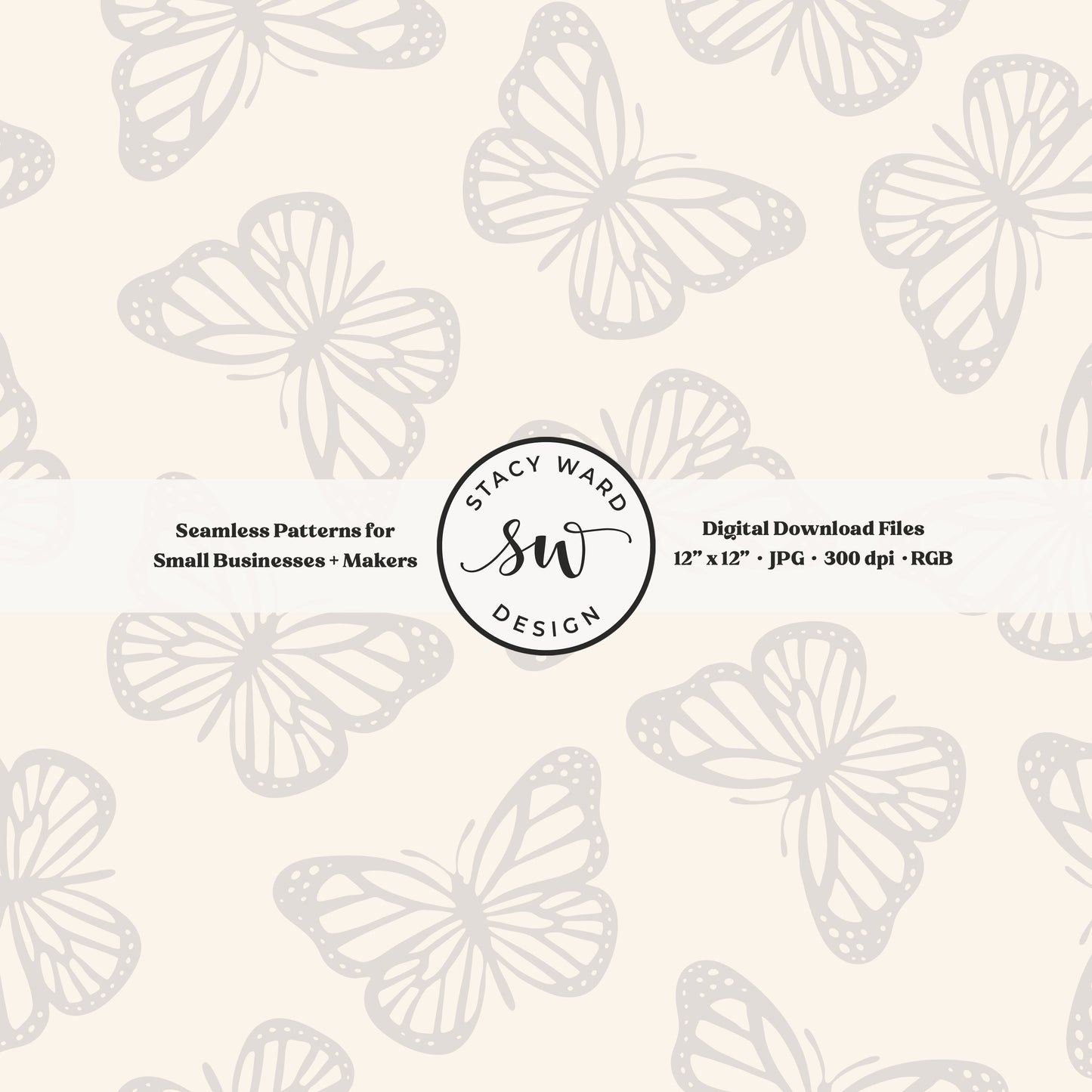 Simple butterfly seamless pattern in soft pale greige on cream classic minimalist butterflies