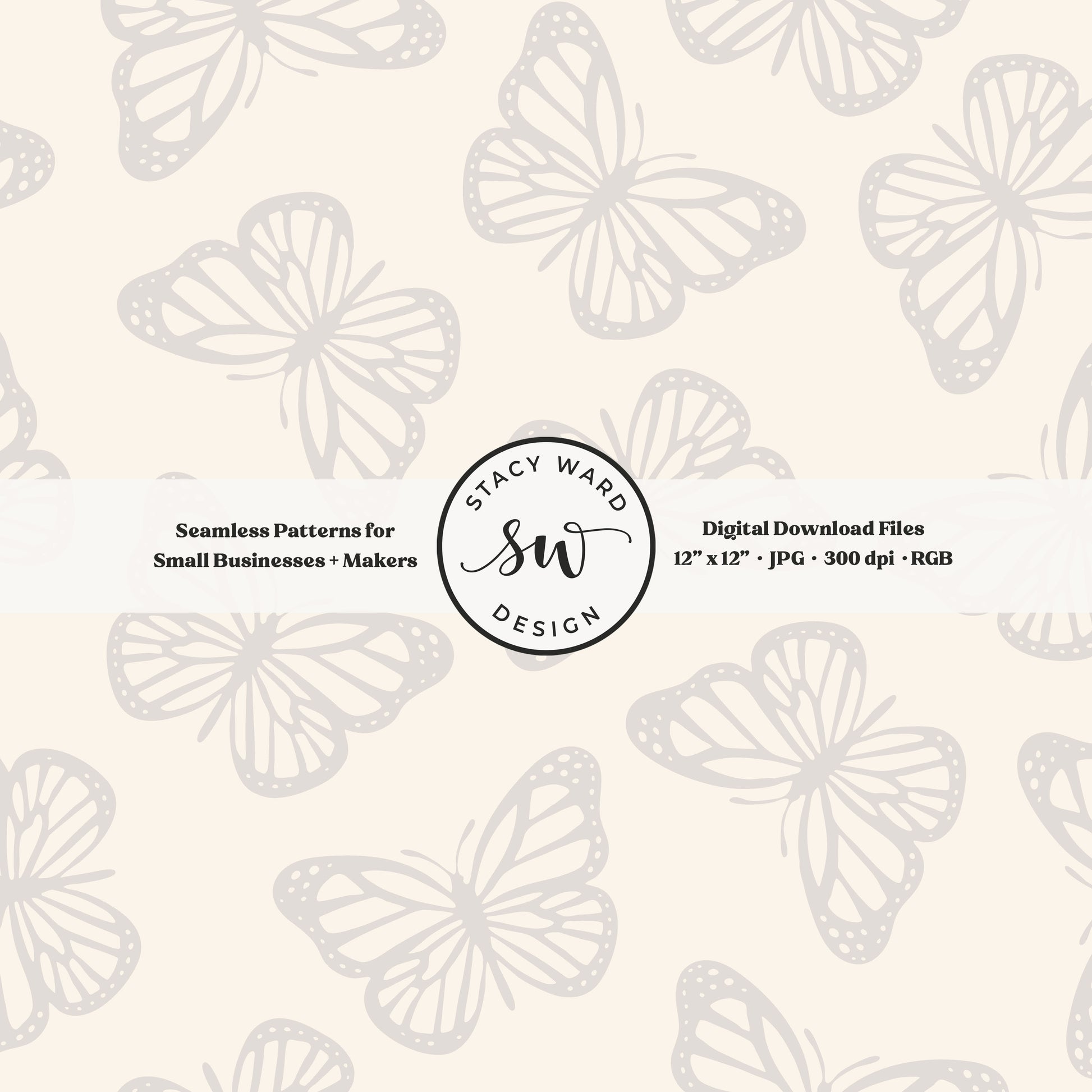 Simple butterfly seamless pattern in soft pale greige on cream classic minimalist butterflies