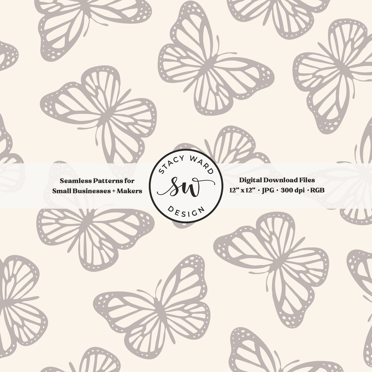 Simple butterfly seamless pattern in neutral grayish brown on cream whimsical minimalist butterflies