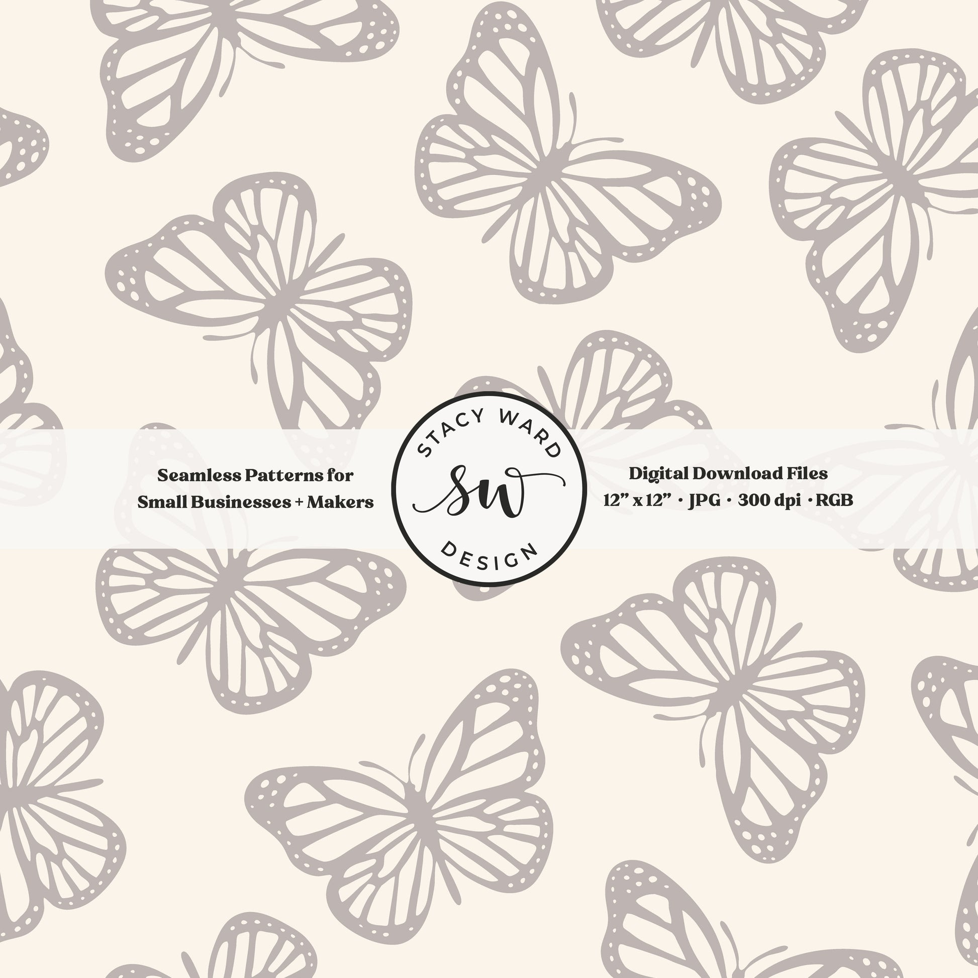 Simple butterfly seamless pattern in neutral grayish brown on cream whimsical minimalist butterflies