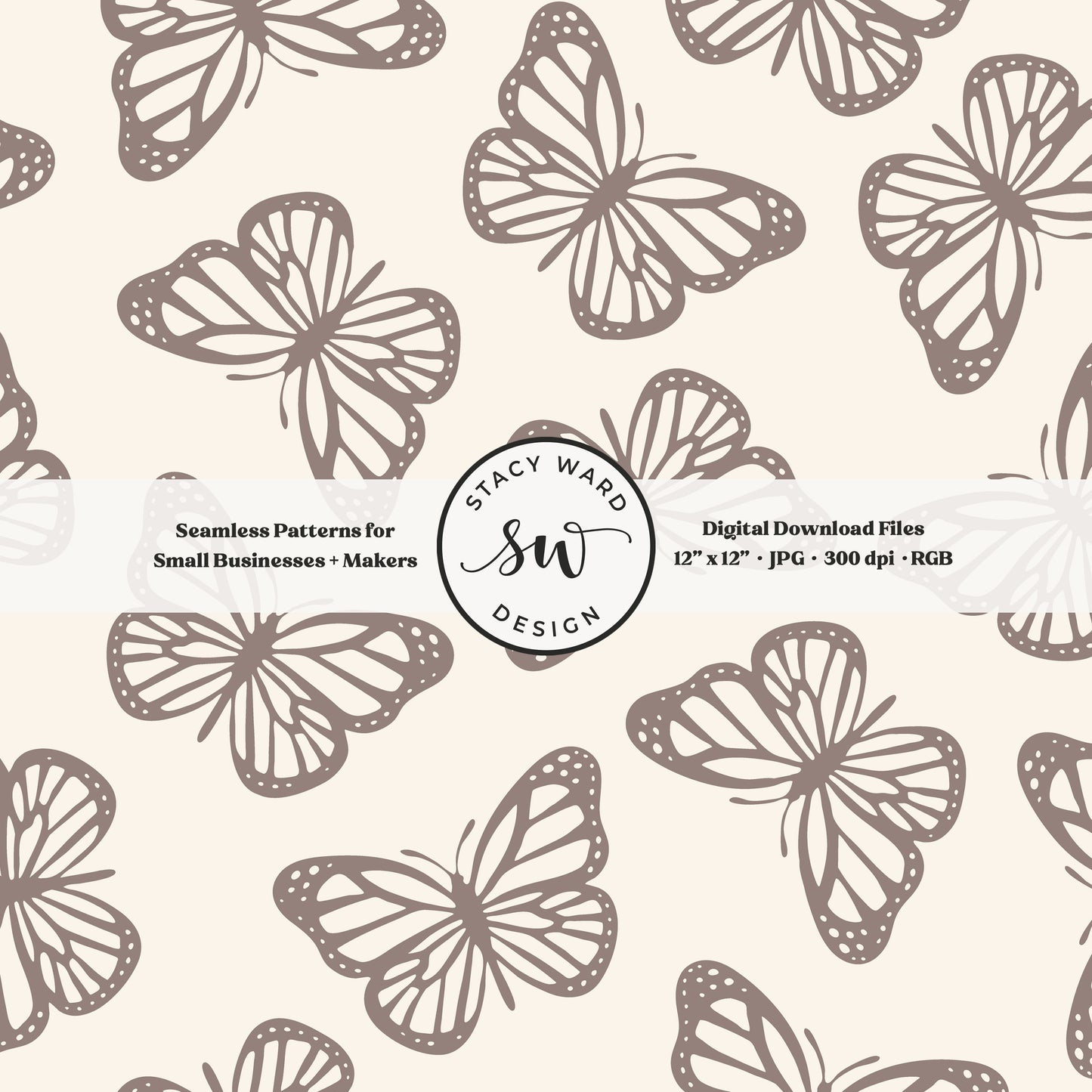 Simple butterfly seamless pattern in grayish brown taupe beige on cream vintage minimalist butterflies