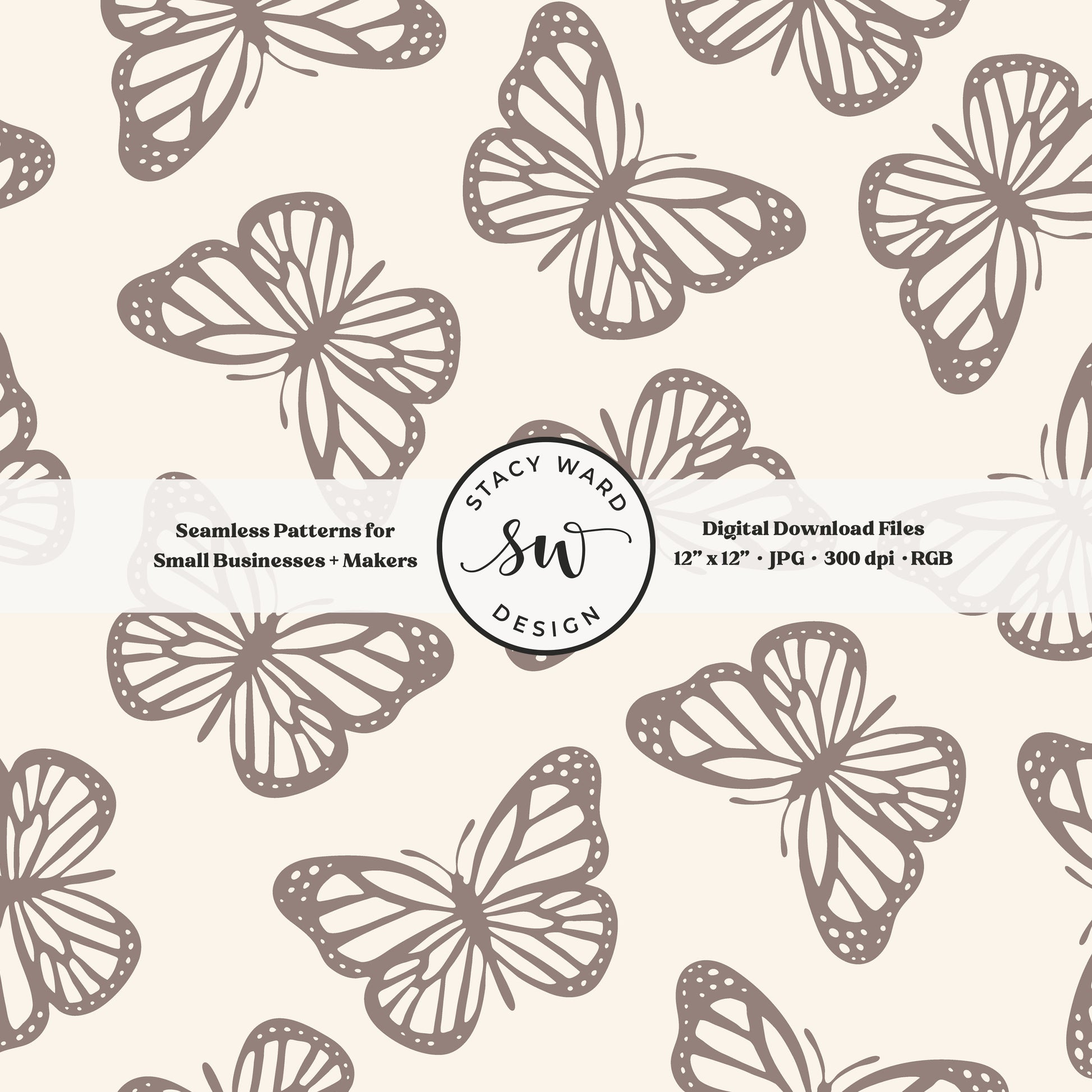 Simple butterfly seamless pattern in grayish brown taupe beige on cream vintage minimalist butterflies
