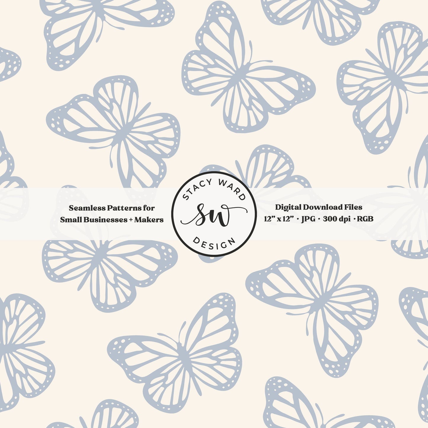 Simple butterfly seamless pattern in preppy coastal blue on cream charming minimalist butterflies