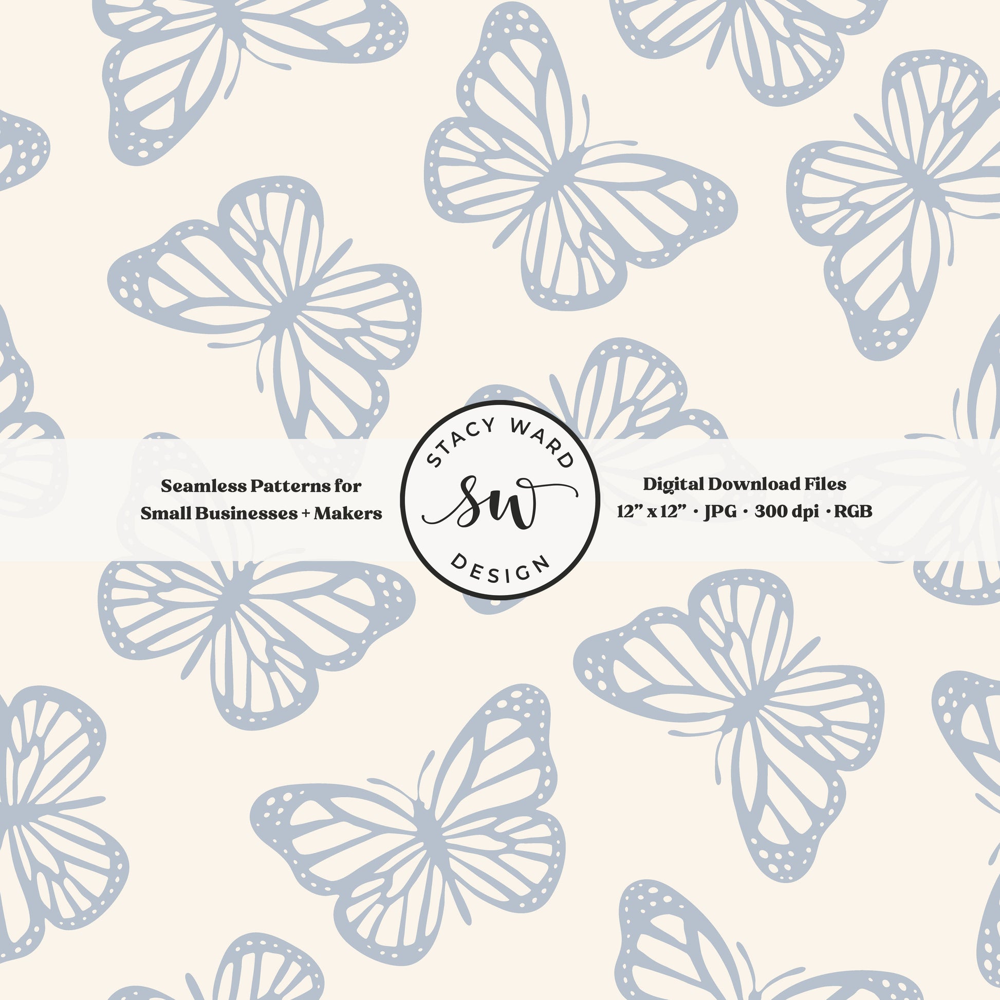 Simple butterfly seamless pattern in preppy coastal blue on cream charming minimalist butterflies