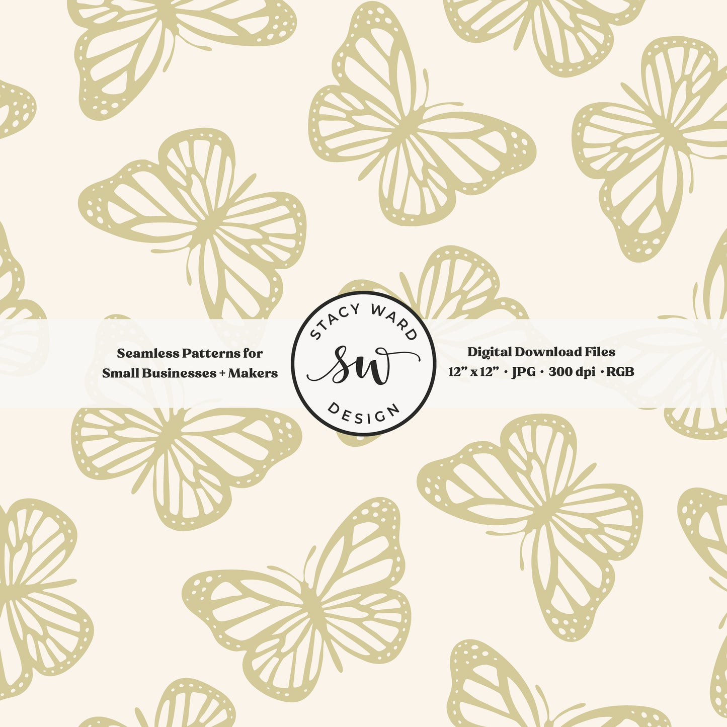 Simple butterfly seamless pattern in earth tone yellowish green on cream boho minimalist butterflies