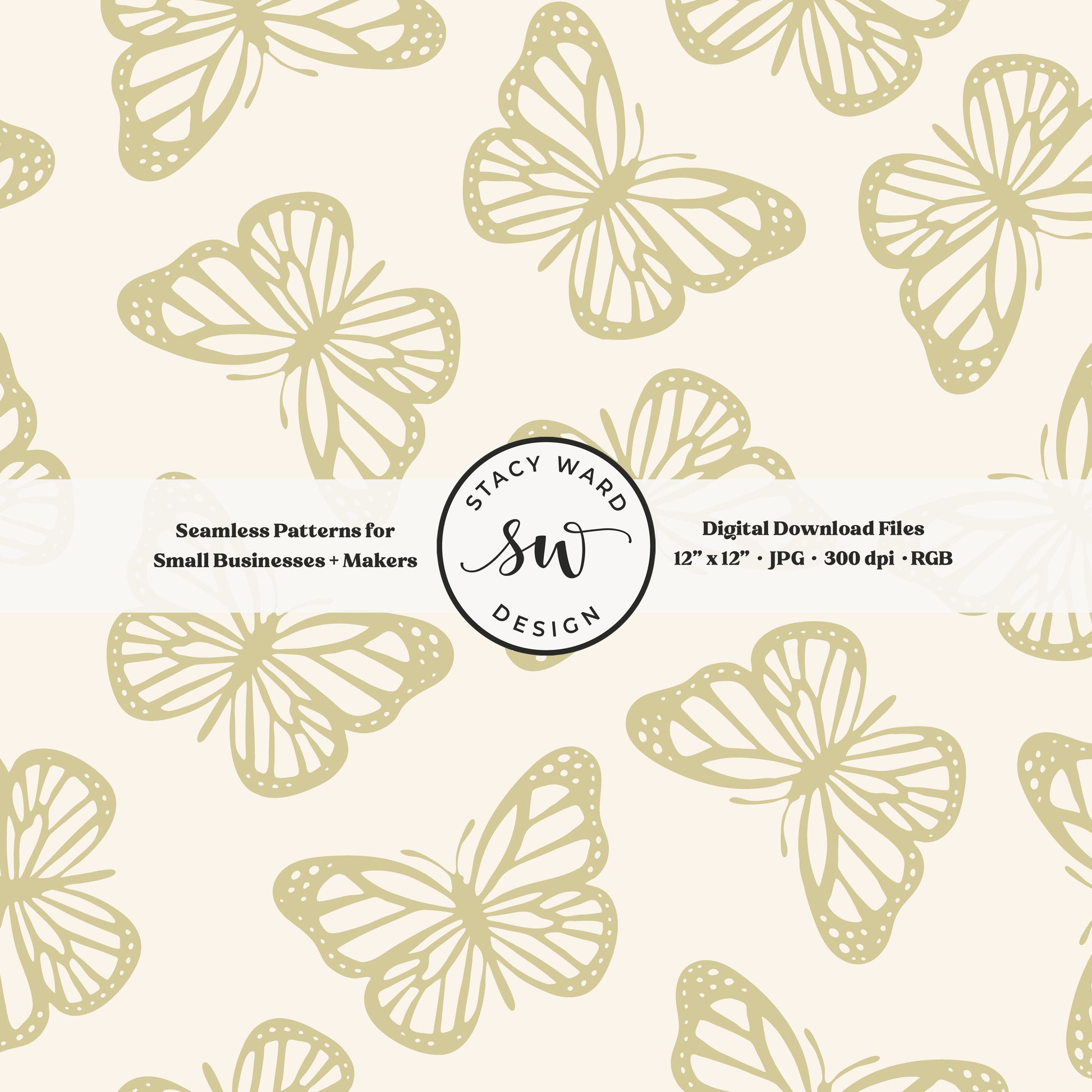Simple butterfly seamless pattern in earth tone yellowish green on cream boho minimalist butterflies