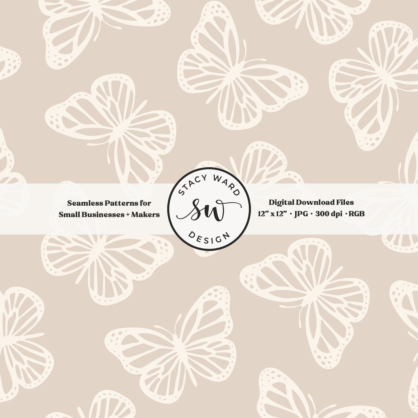 Minimal butterflies seamless pattern in cream on muted soft brown vintage simple butterfly