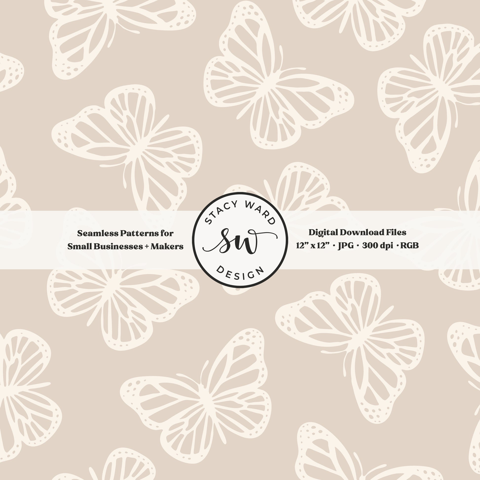 Minimal butterflies seamless pattern in cream on muted soft brown vintage simple butterfly