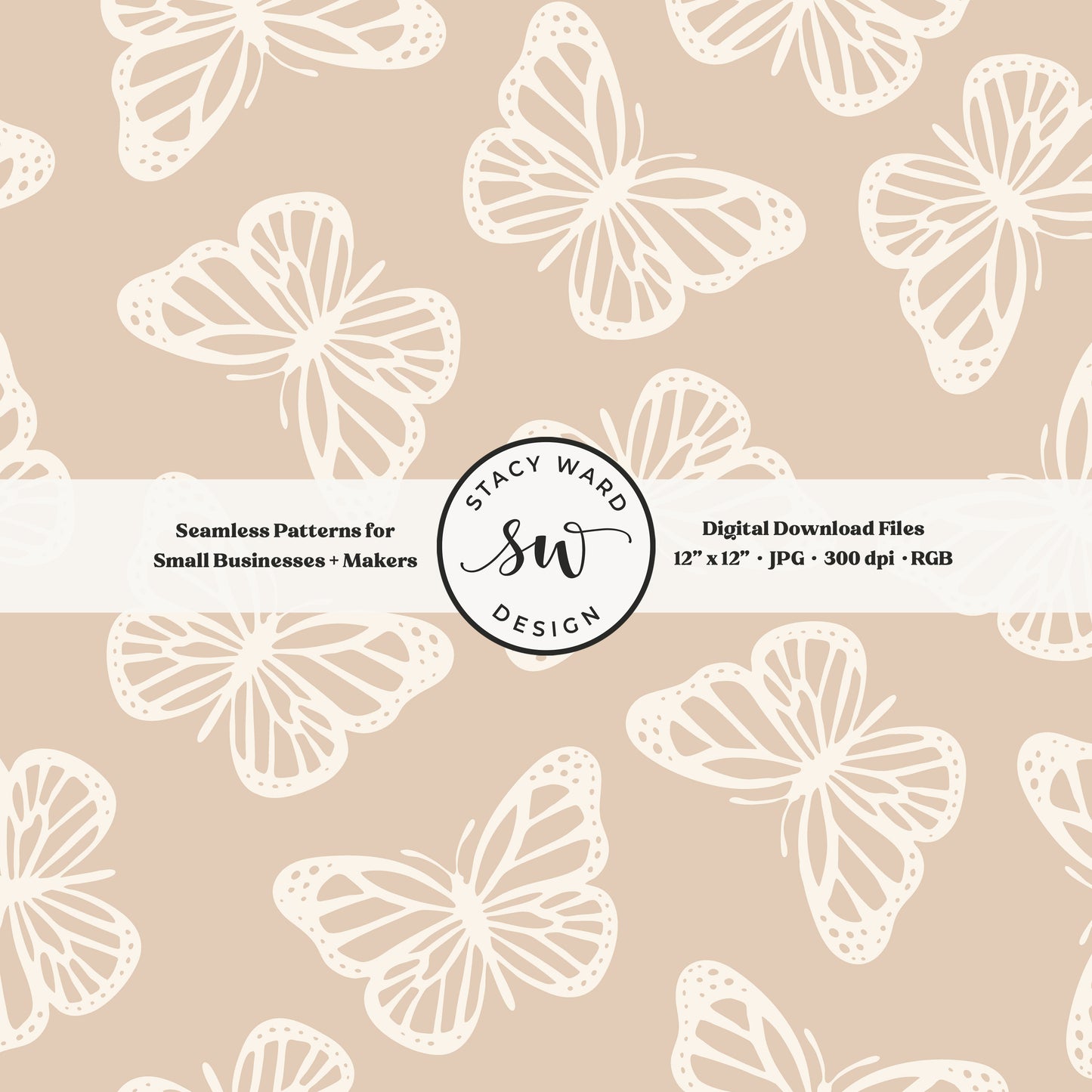 Minimal butterflies seamless pattern in cream on earth tone neutral tan charming simple butterfly