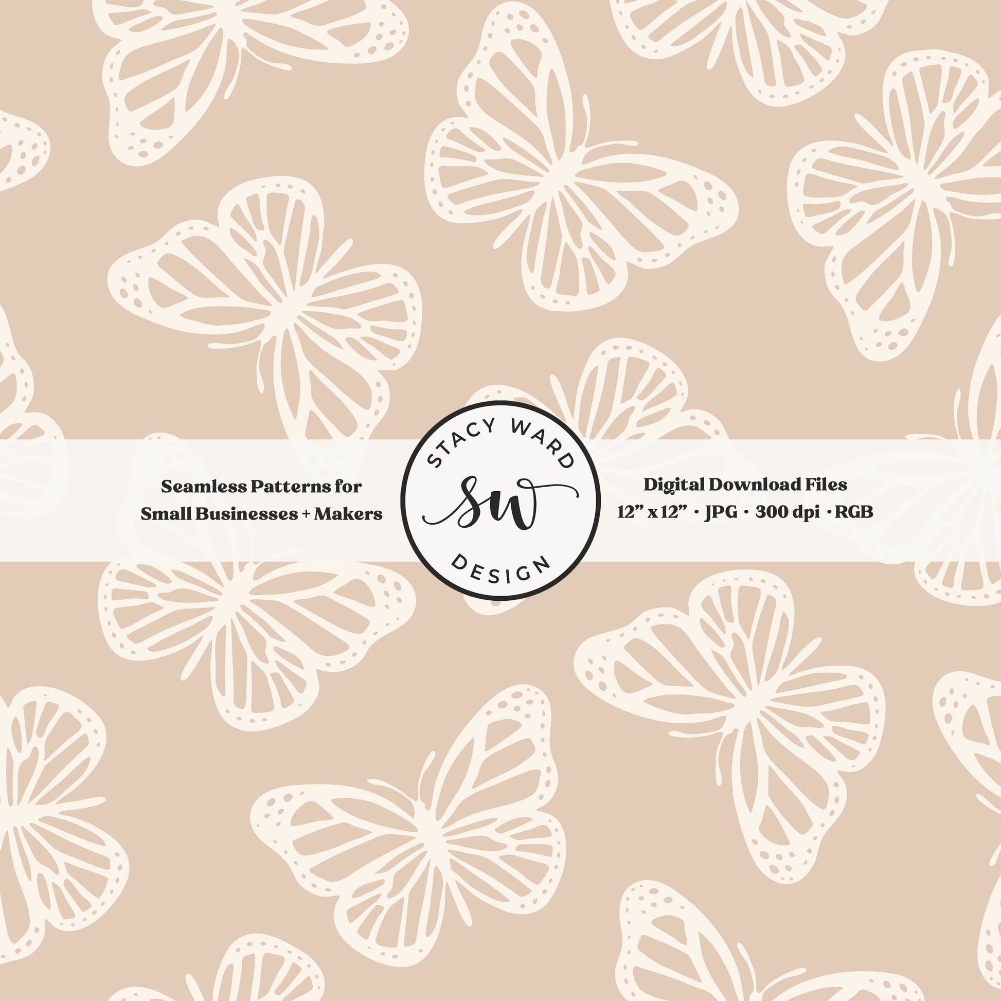 Minimal butterflies seamless pattern in cream on earth tone neutral tan charming simple butterfly