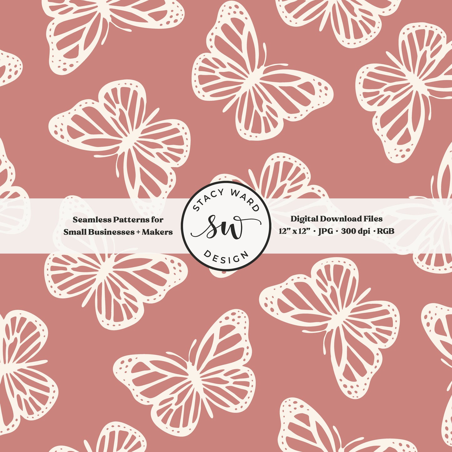 Minimal butterflies seamless pattern in cream on girly antique pink timeless simple butterfly