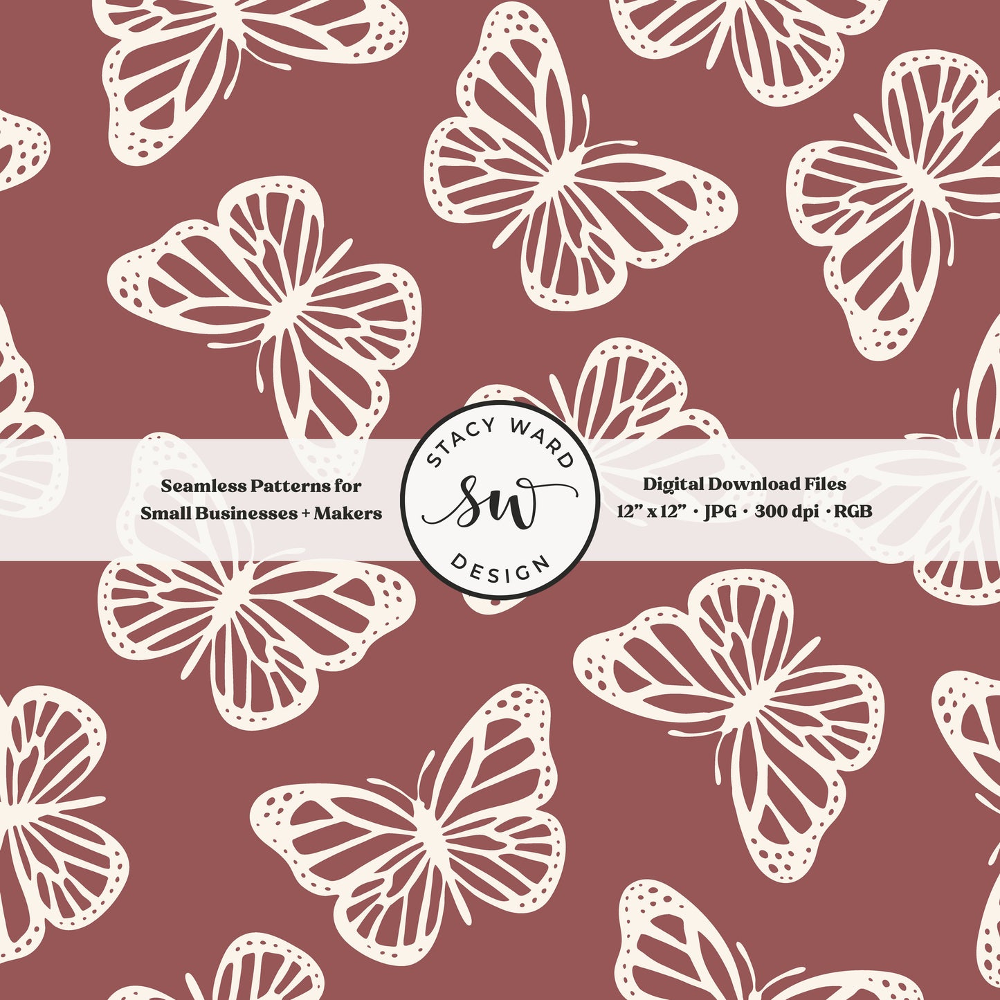 Minimal butterflies seamless pattern in cream on bold burgundy wine classic simple butterfly