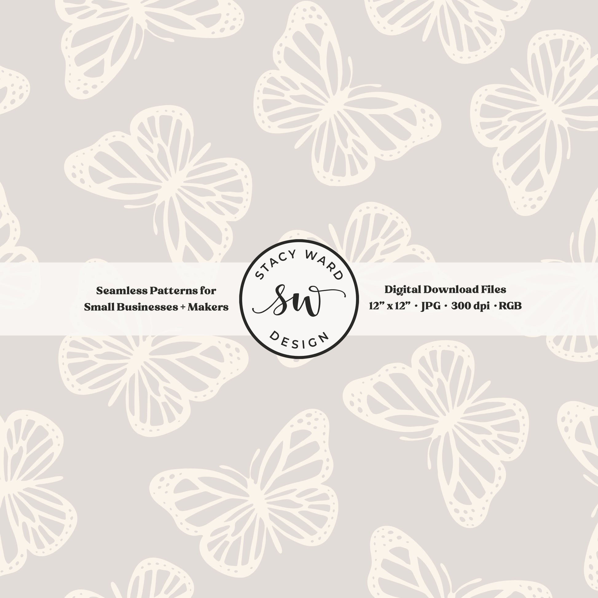 Minimal butterflies seamless pattern in cream on soft pale greige whimsical simple butterfly
