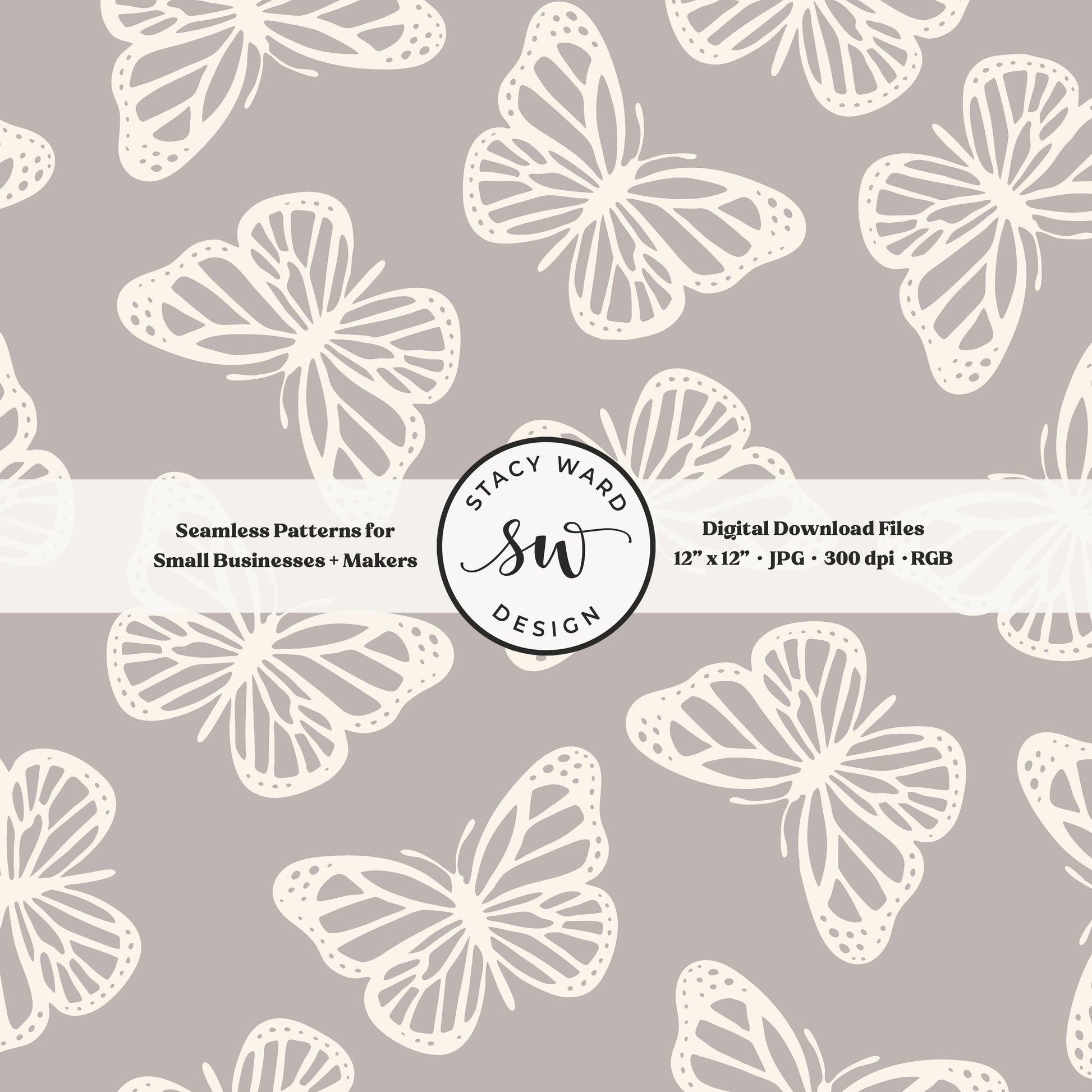 Minimal butterflies seamless pattern in cream on neutral grayish brown vintage simple butterfly