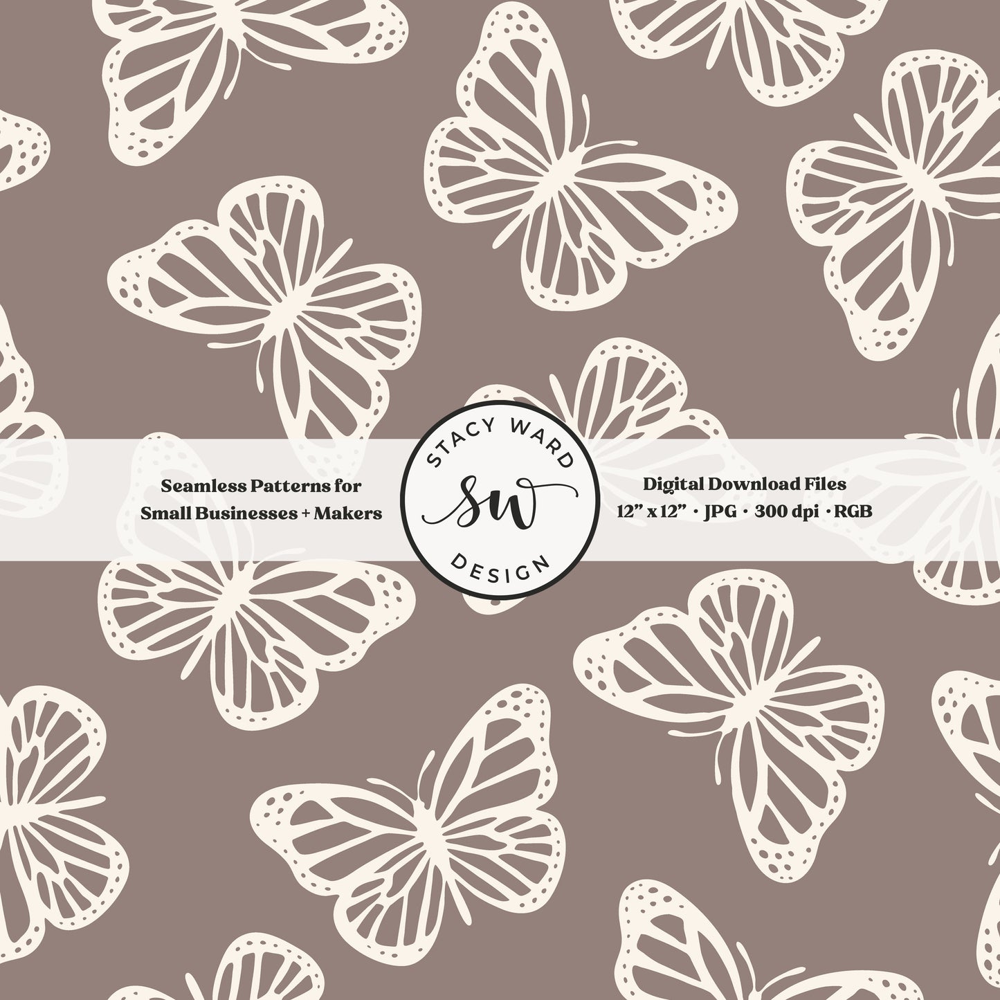 Minimal butterflies seamless pattern in cream on grayish brown taupe beige charming simple butterfly