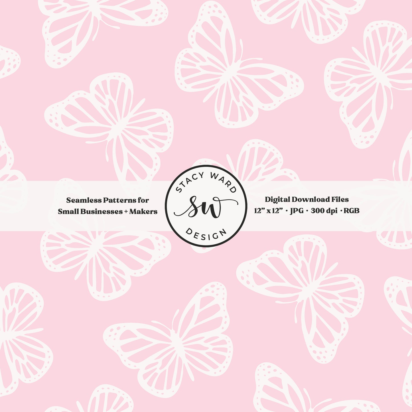 Minimal butterflies seamless pattern in off white on feminine whisper blush pink whimsical simple butterfly