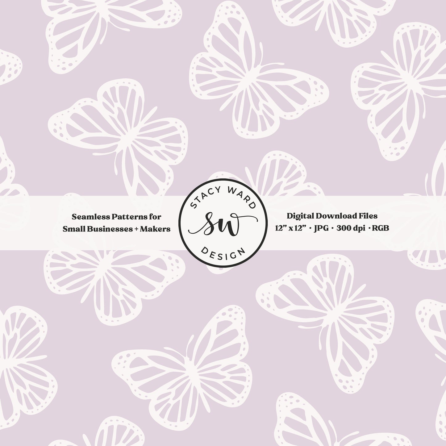 Minimal butterflies seamless pattern in off white on light soft lilac sweet simple butterfly