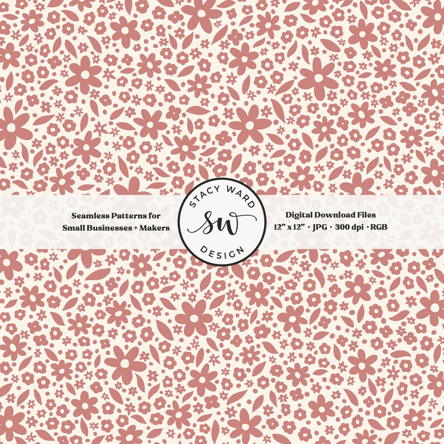 Hand drawn ditsy floral seamless pattern in girly antique pink on cream vintage cottagecore small dainty flowers