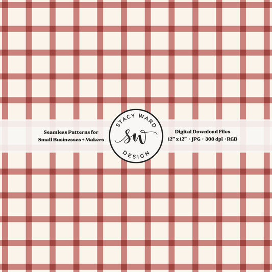 French windowpane gingham pattern in bold dusty rose and cream nostalgic vintage preppy vibes