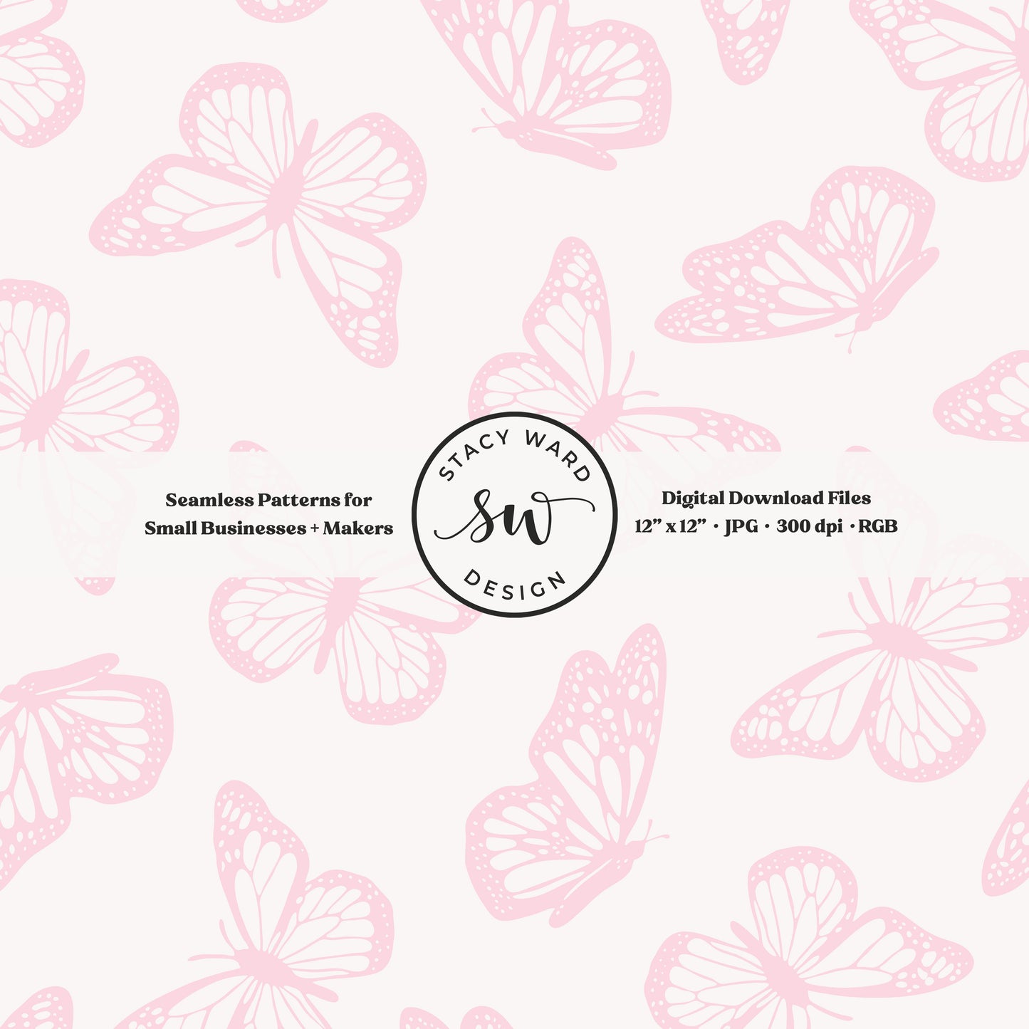 Vintage butterfly illustrations on a seamless pattern in feminine whisper blush pink on off white minimal monarch butterflies